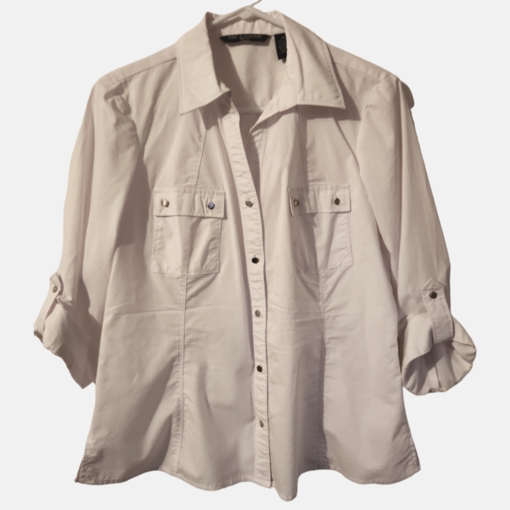 NWOT Zac & Rachel White Collar Button Down Rolled Sleeve Shirt Size Peti…